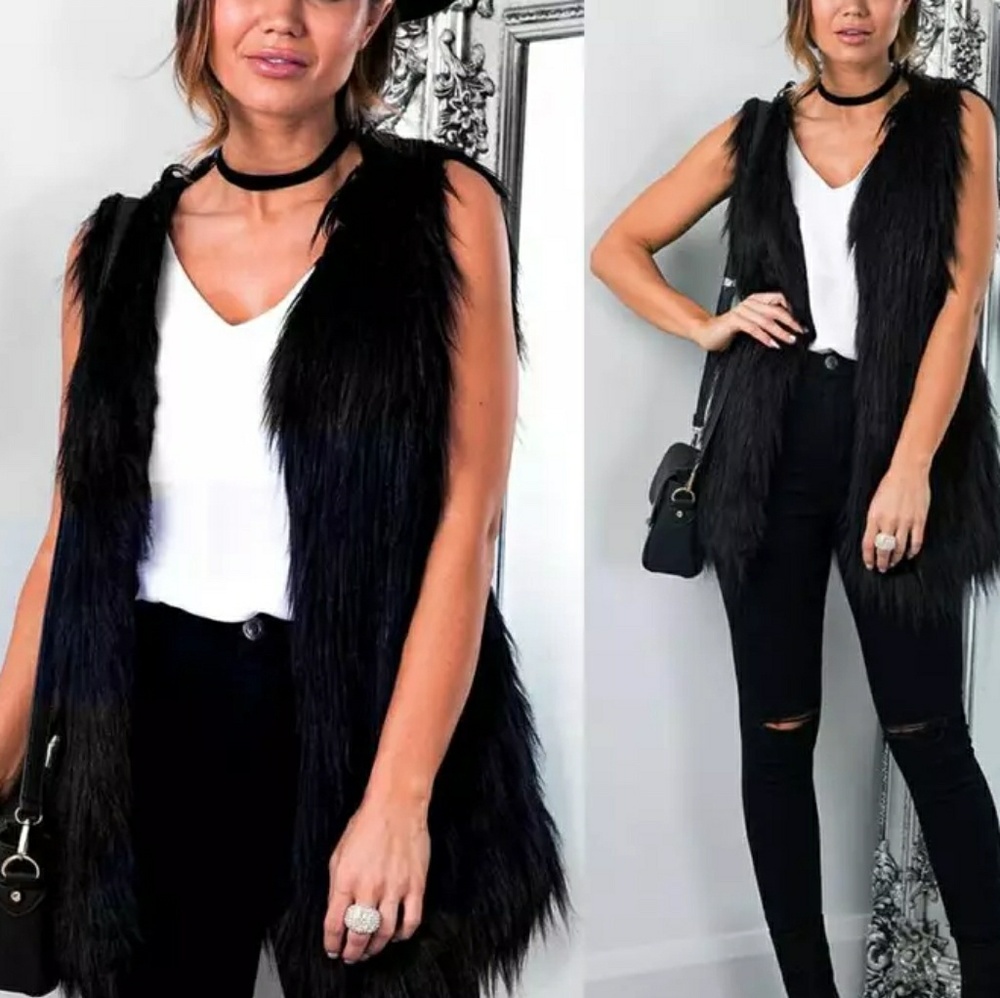Black Faux Fur Vest